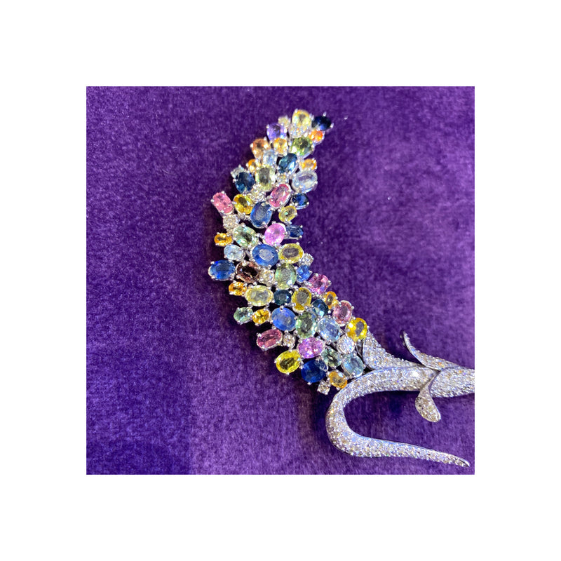 Multi Colored Sapphire Flower Brooch
