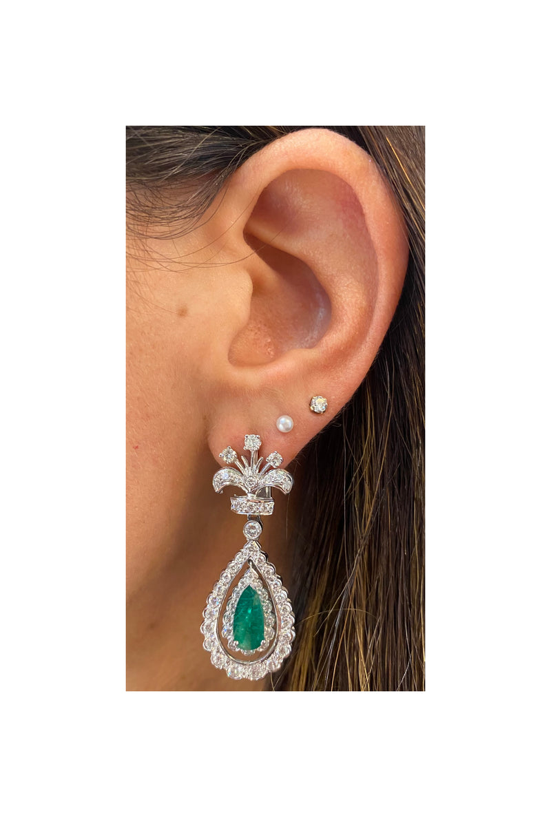 Pear Shaped Emerald & Diamond Earrings