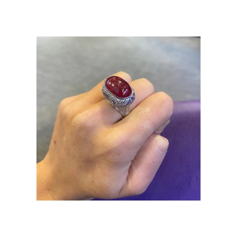 Cabochon Ruby White Gold Ring