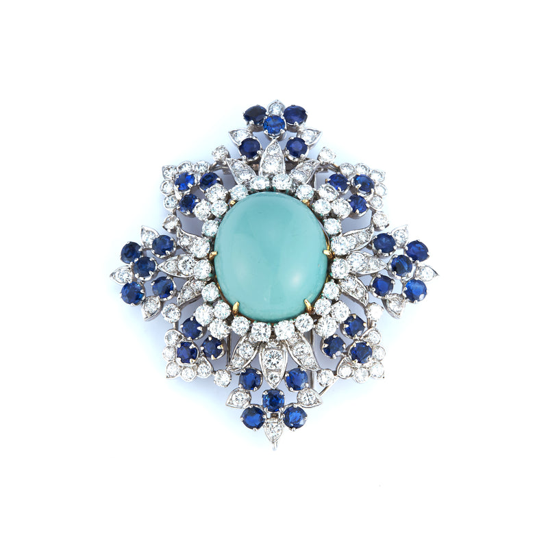 Van Cleef and Arpels Diamond, Sapphire and Turquoise Brooch