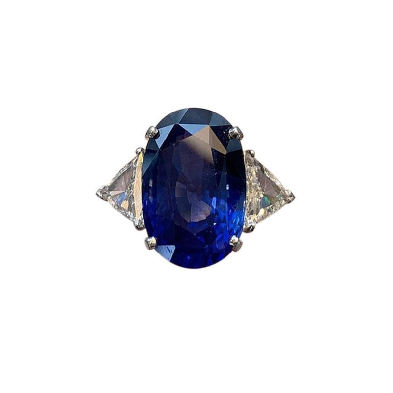 18.75 Carat Oval Sapphire and Diamond Ring