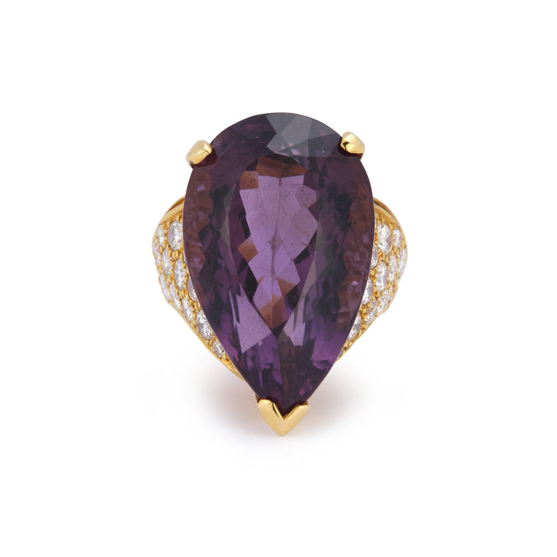 Pear Shape Amethyst and Diamond Cocktail Ring