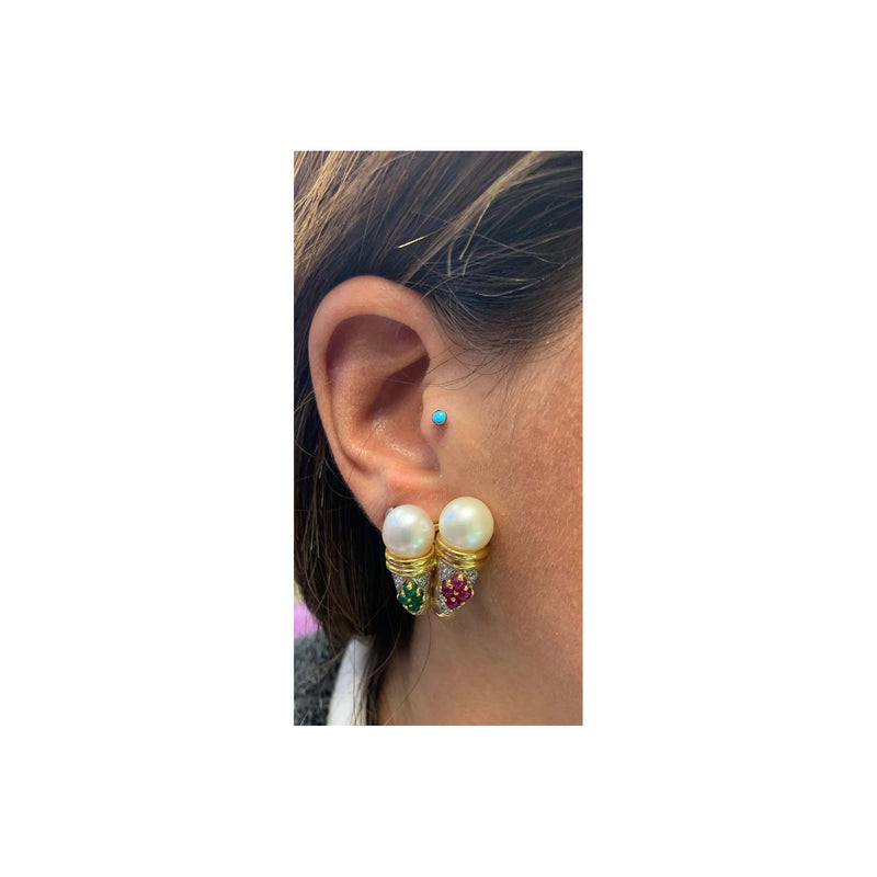 Pearl and Diamond Multi Gem Earrings