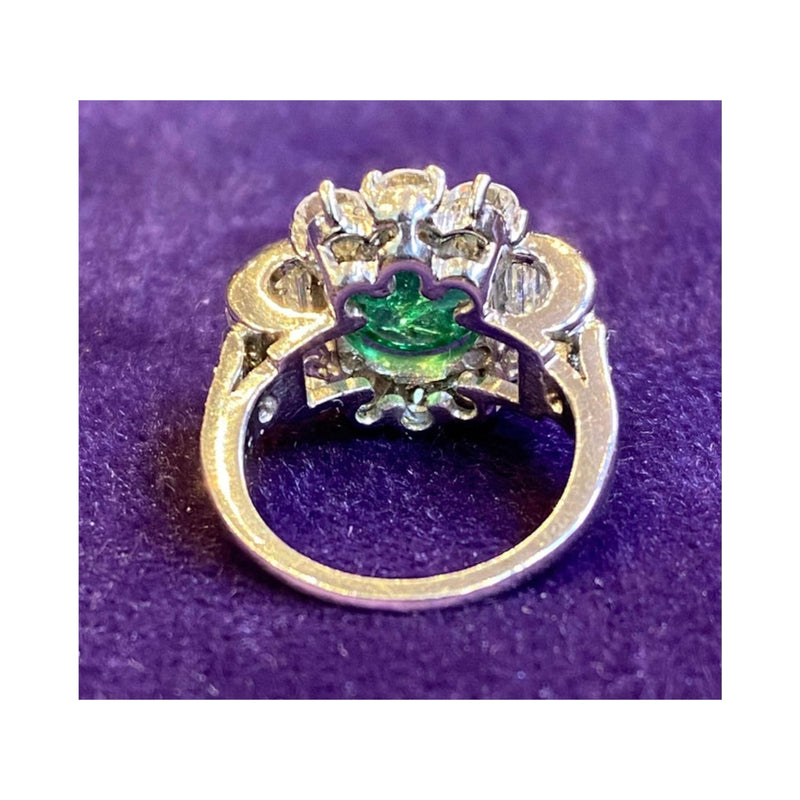 Art Deco Cabochon Emerald & Diamond Ring