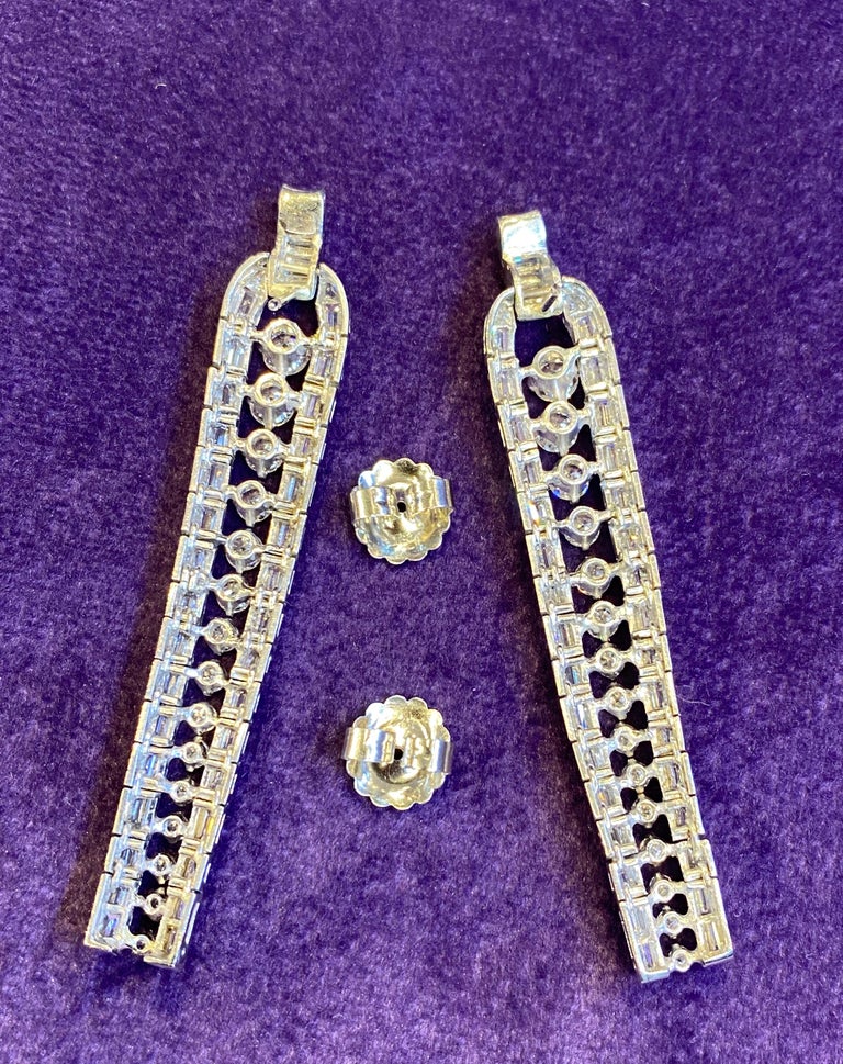 Art Deco Three Row Diamond Linear Earrings