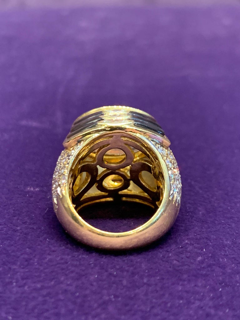 Cabochon Citrine And Mother of Pearl Diamond Ring