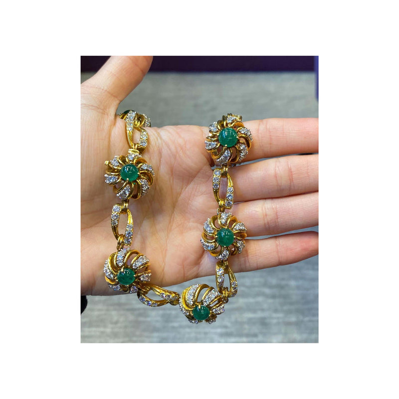 Cabochon Emerald & Diamond Flower Necklace