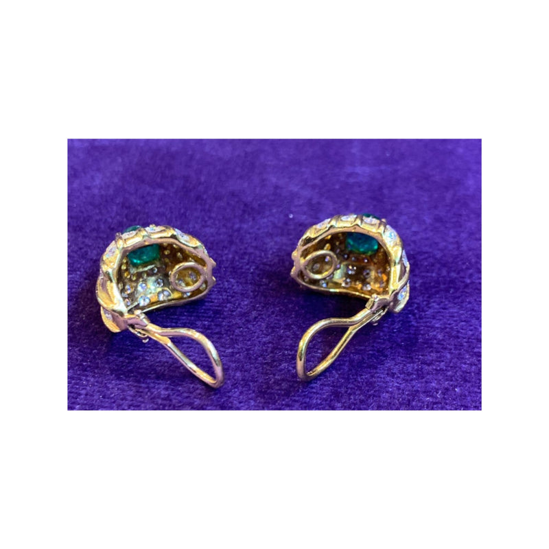 Cabochon Emerald & Diamond Yellow Gold Earrings