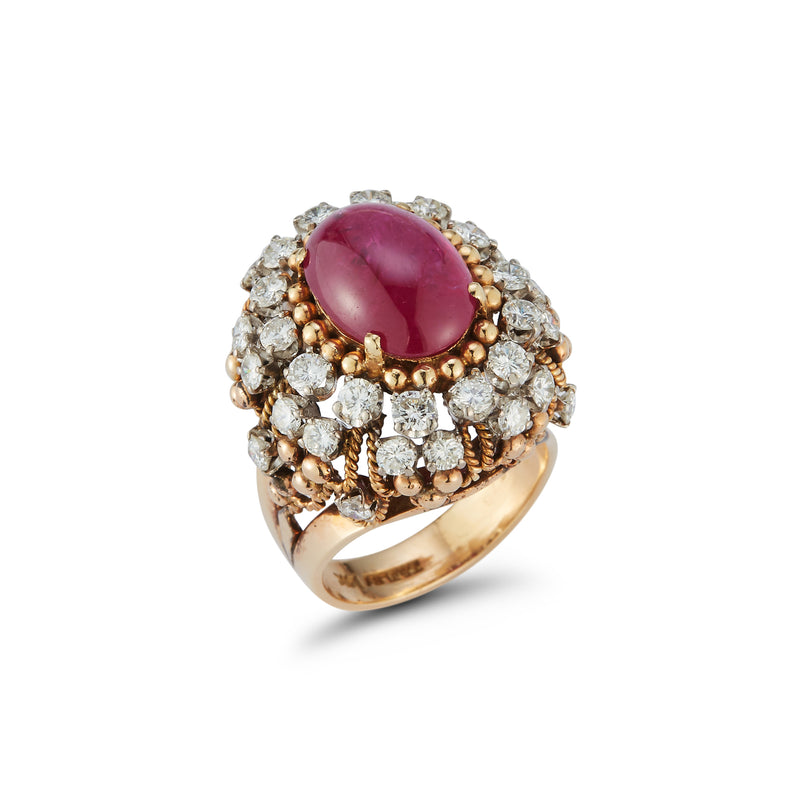 Cabochon Ruby & Diamond Cocktail Ring