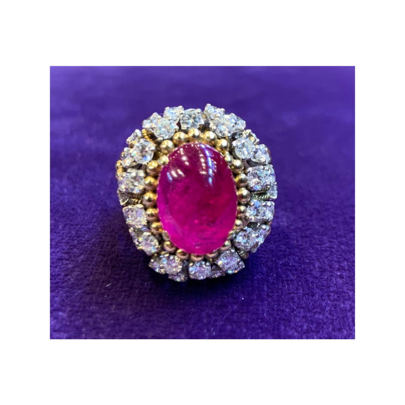 Cabochon Ruby & Diamond Cocktail Ring