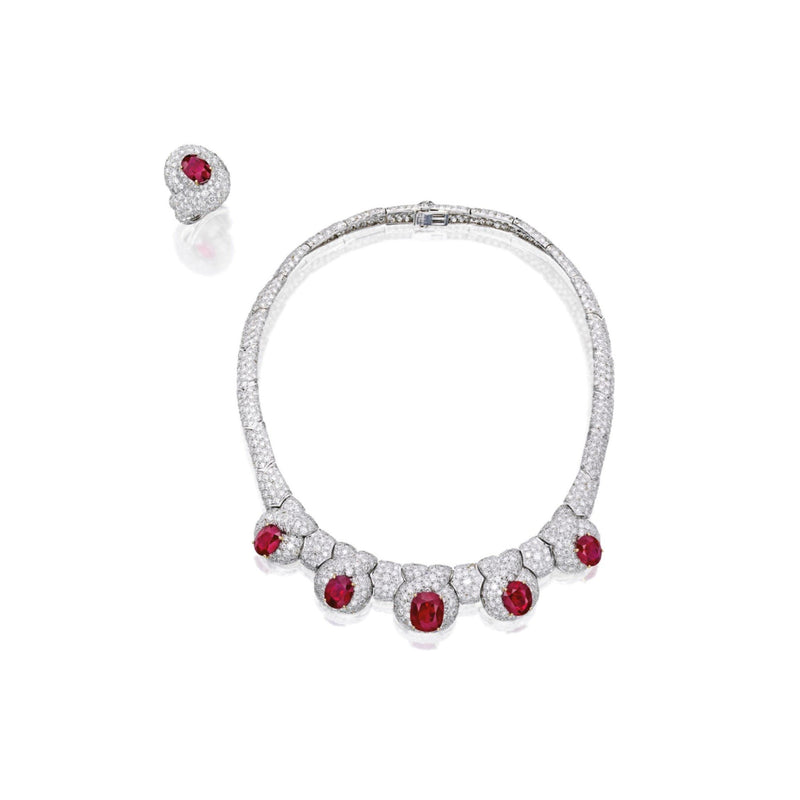 David Webb Ruby Ring and Necklace Set
