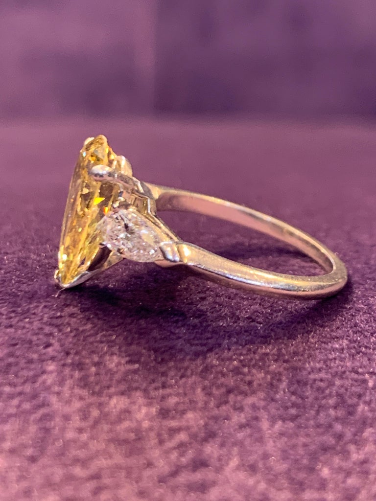 Fancy Deep Yellow Pear Shape Diamond Ring