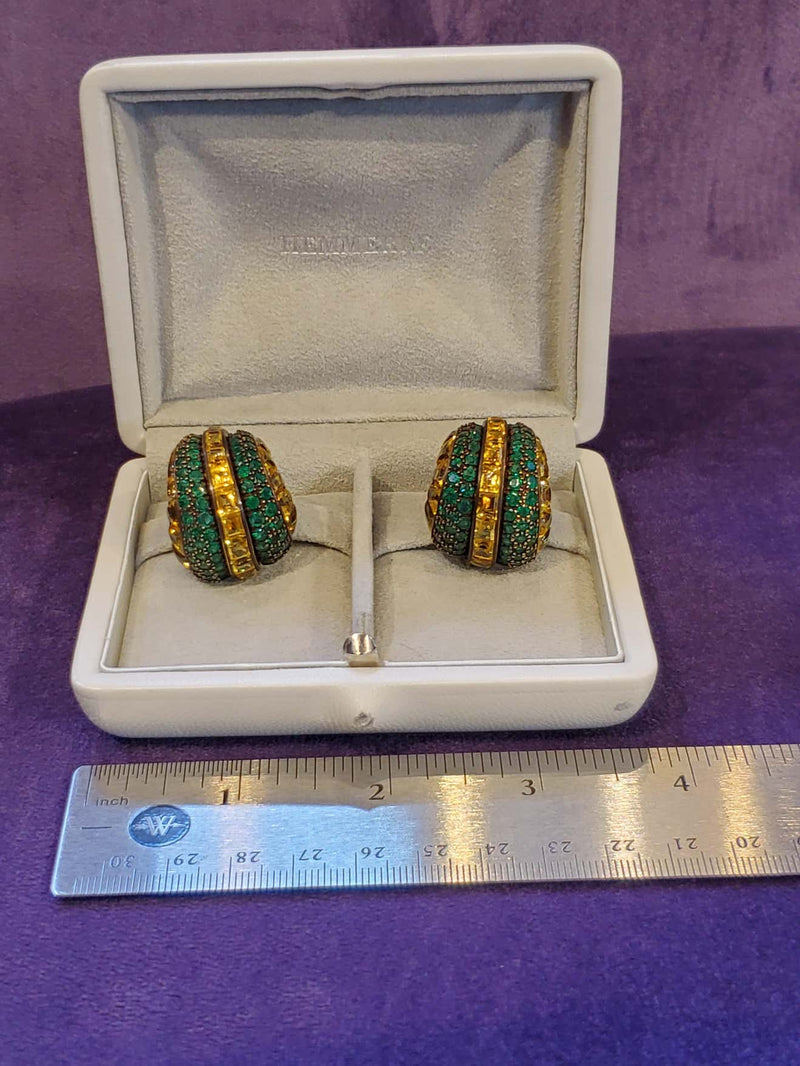 Hemmerle Yellow Sapphire and Emerald Earrings