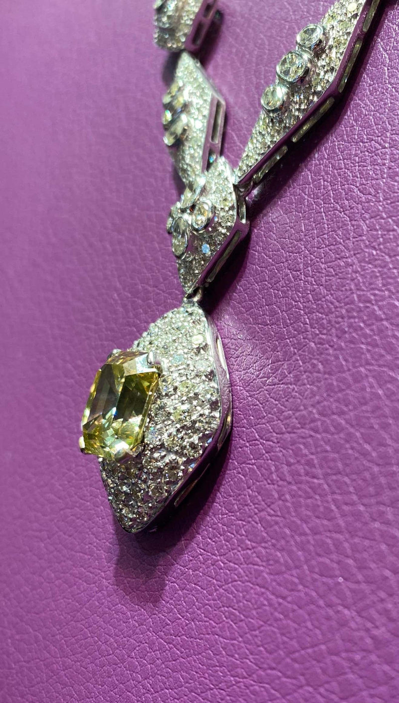 Important Fancy Yellow Diamond Necklace by Graff