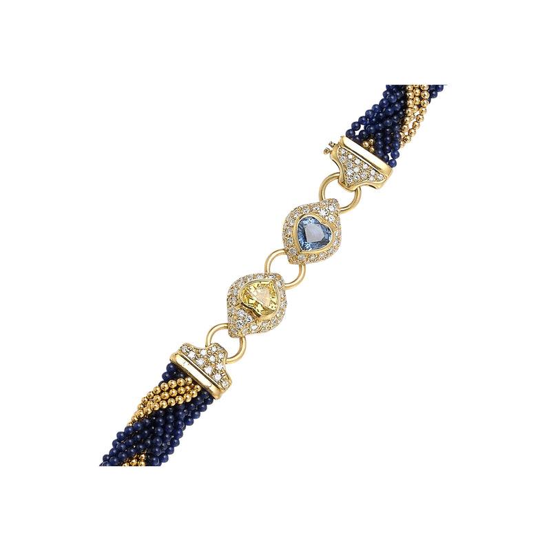Heart Shape Sapphire & Gold Bead Diamond Necklace
