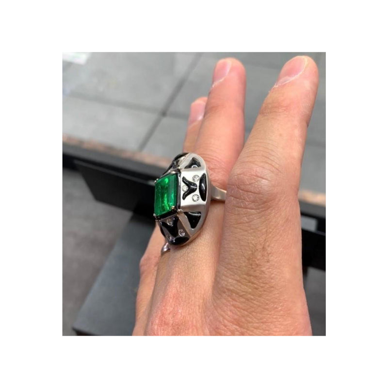 Men's Emerald and Enamel Ring