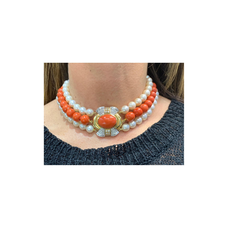 Multi Strand Coral & Pearl Necklace