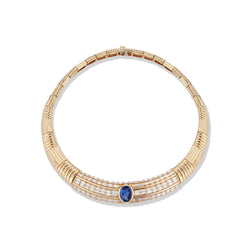 Natural Ceylon Sapphire and Diamond Gold Necklace
