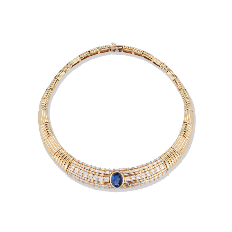 Natural Ceylon Sapphire and Diamond Gold Necklace