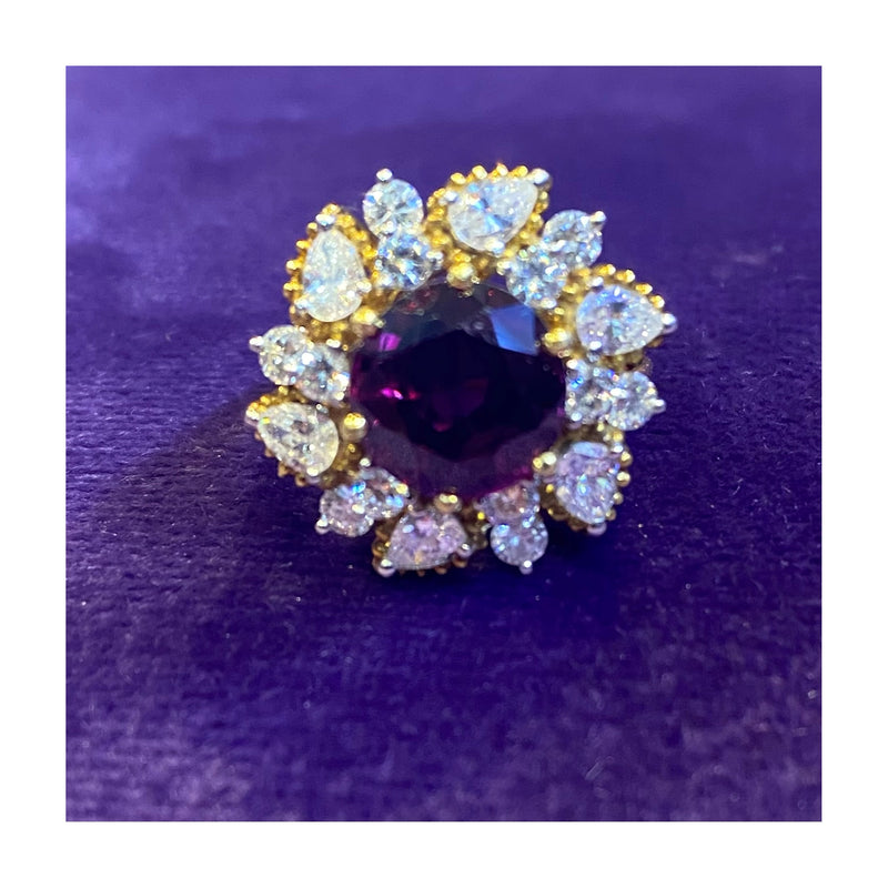 AGL Certified Red Sapphire & Diamond Flower Cocktail Ring