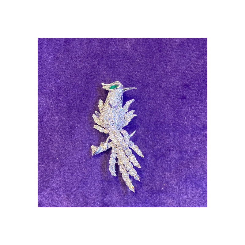 Diamond & Emerald Bird Brooch