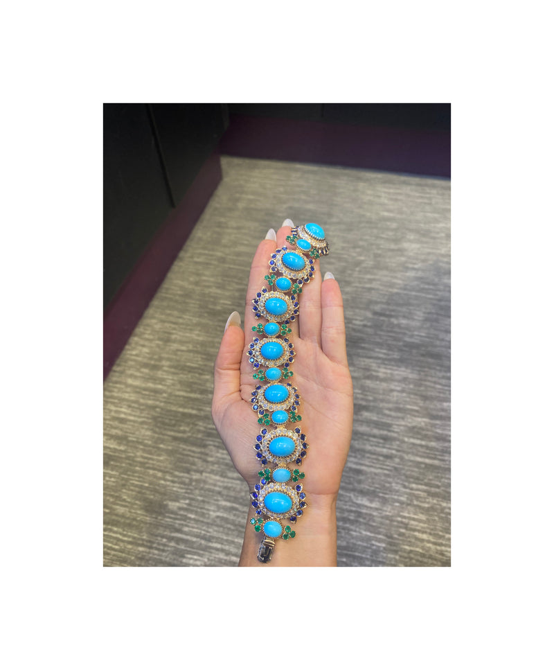 Turquoise Sapphire Emerald & Diamond Bracelet