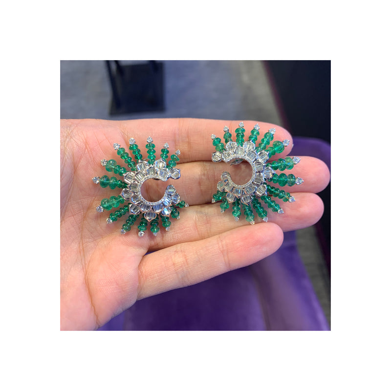 Emerald and Diamond Spiral Earrings