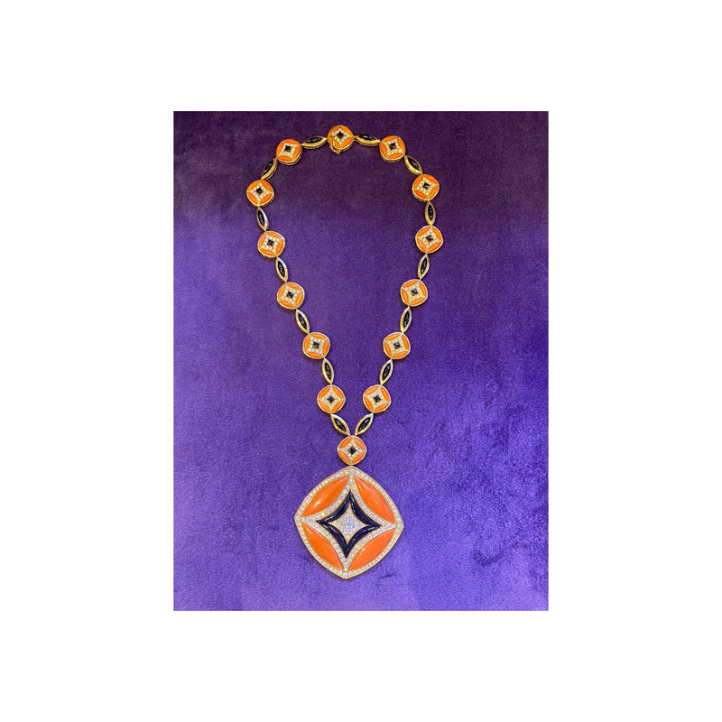 Kutchinsky Coral, Diamond & Onyx Pendant Necklace