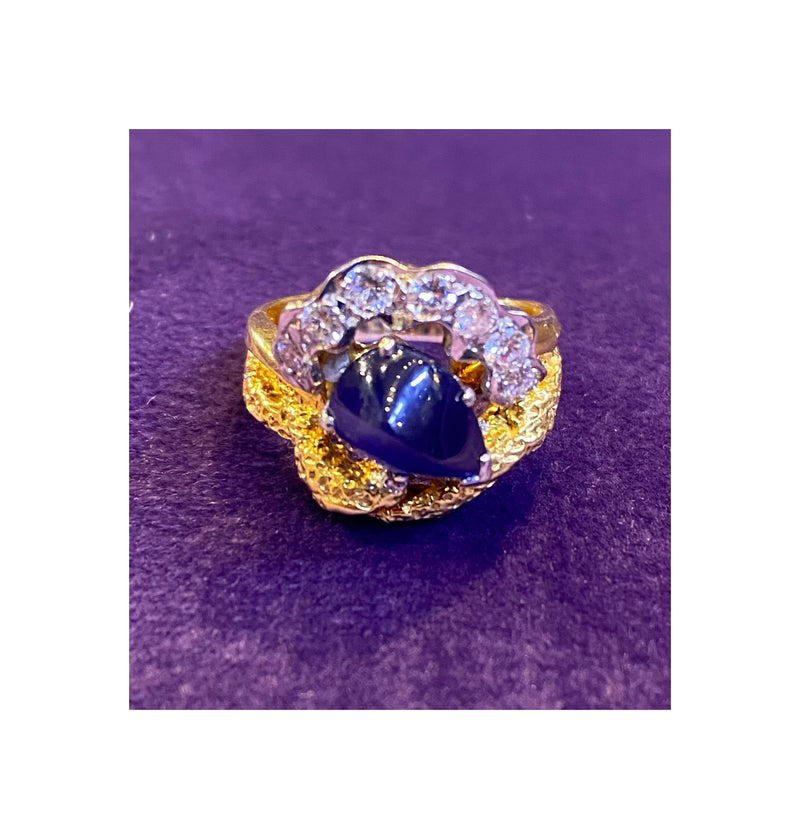 Cabochon Sapphire & Diamond Cocktail Ring