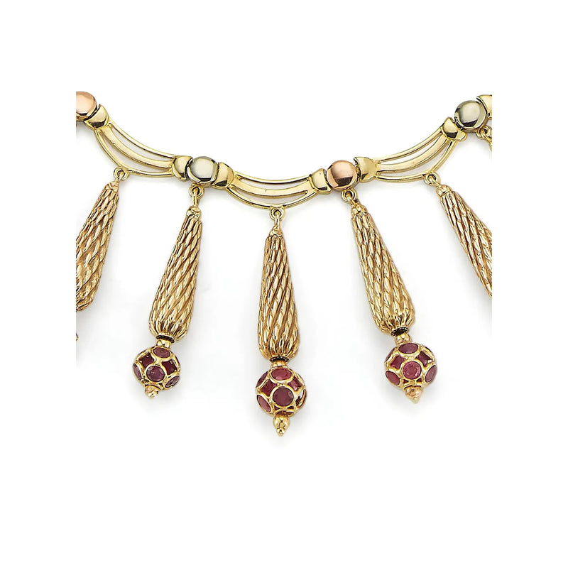 Ruby & Gold Fringe Necklace