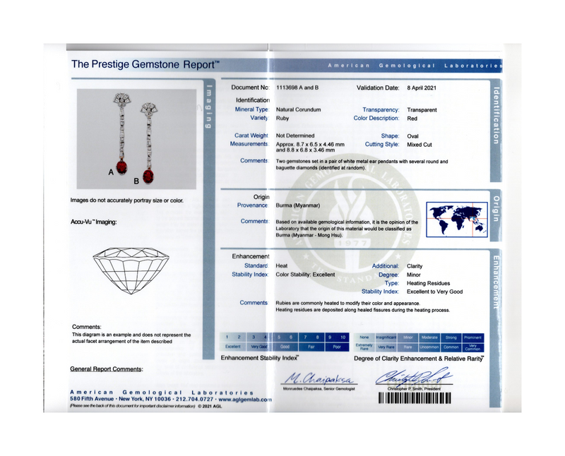 Certified Burmese Ruby & Diamond Dangle Earrings