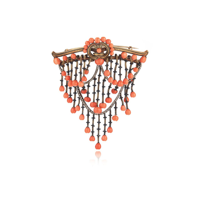 Victorian Coral Stomacher Brooch with Fitted Box