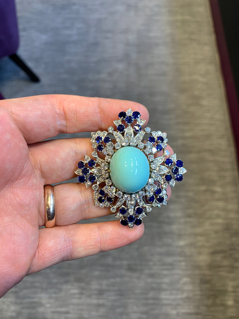 Van Cleef and Arpels Diamond, Sapphire and Turquoise Brooch