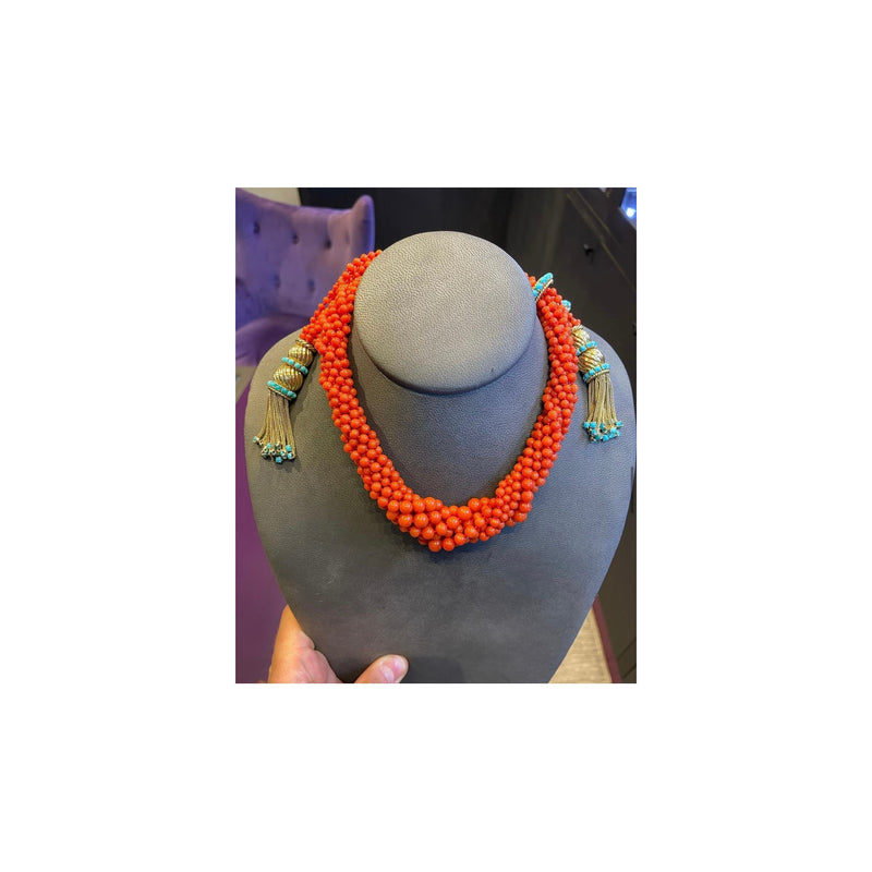 Coral & Turquoise Tassel Necklace By David Webb