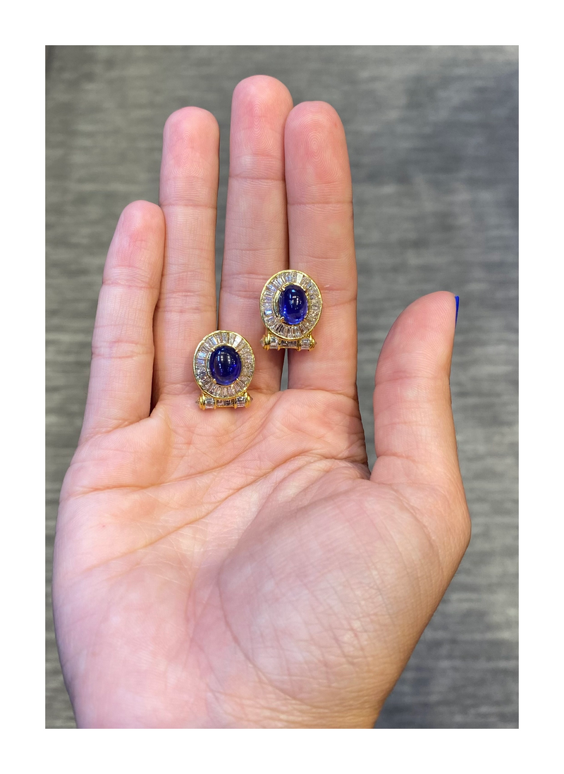 Cabochon Sapphire & Diamond Earrings