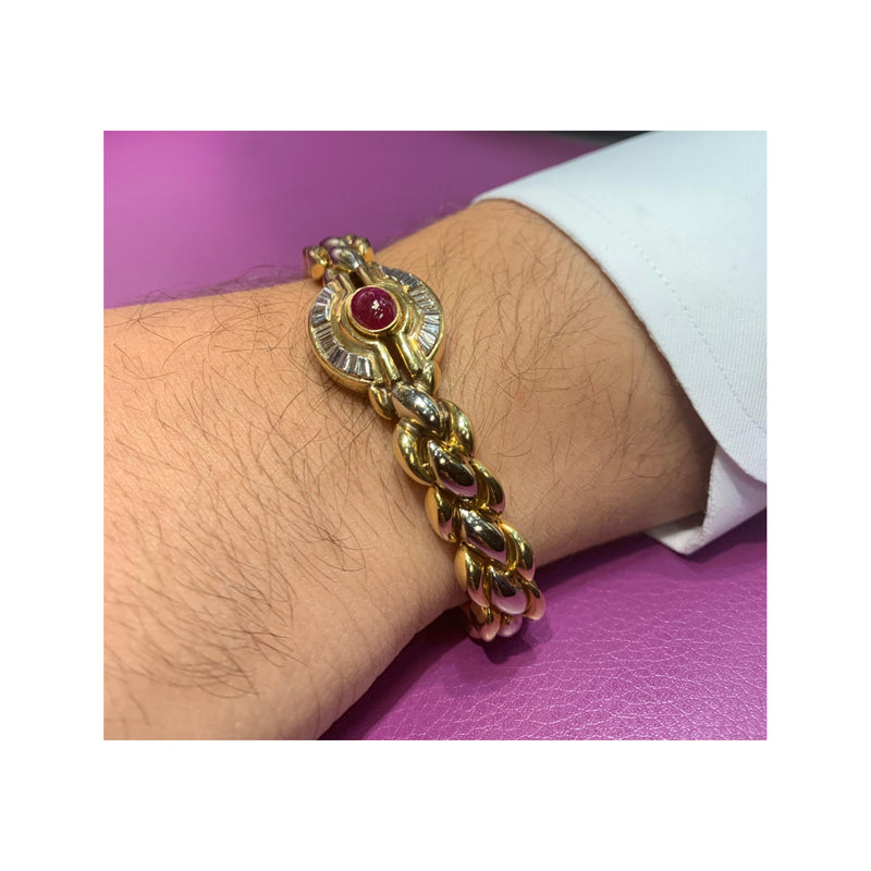 Men's Ruby and Diamond Yellow Gold Bracelet