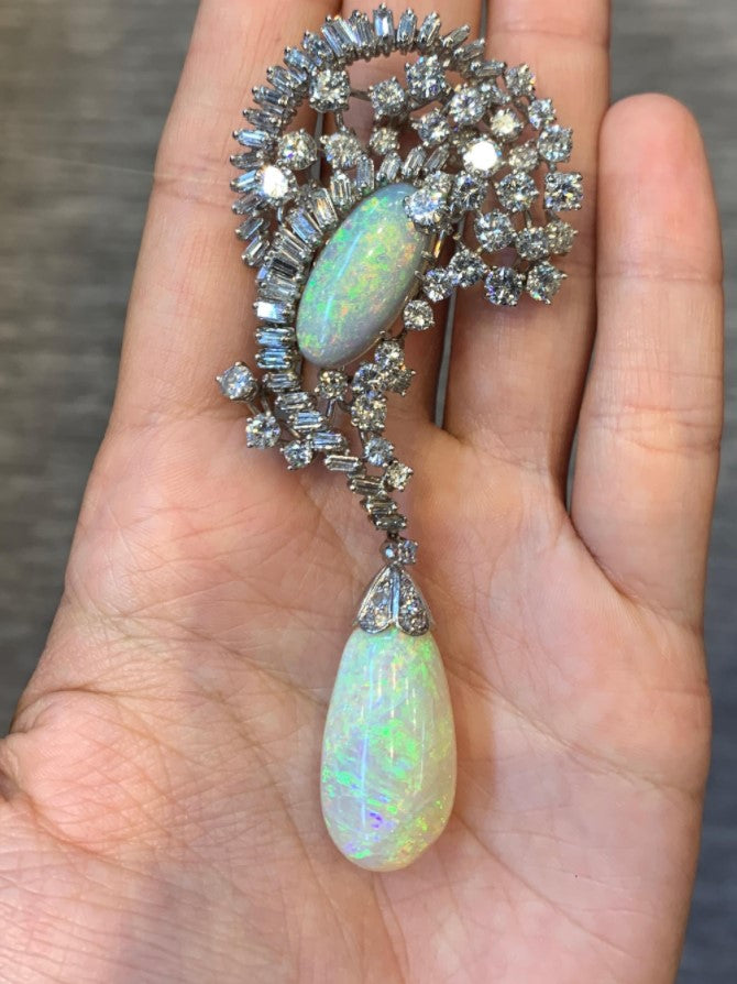 Opal and Diamond Drop Brooch
