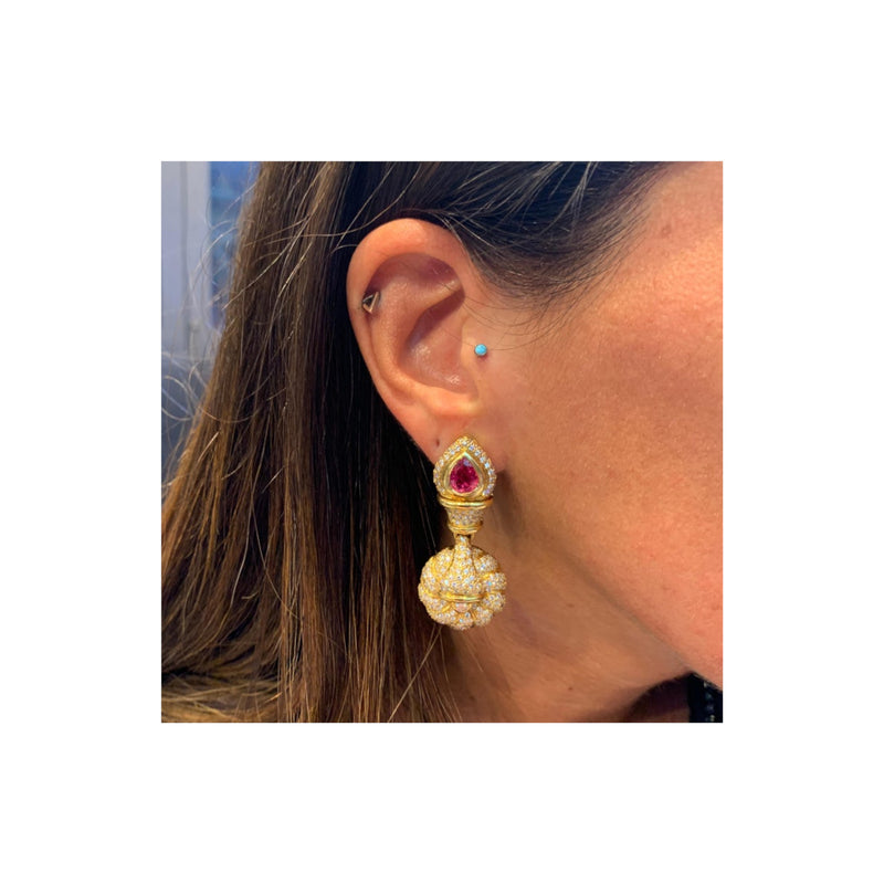 Ruby & Diamond Gold Dangle Earrings