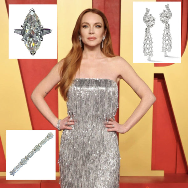 Lindsay Lohan wears Joseph Saidian and Sons vintage jewelry to the Vanity Fair Oscars 2024 after party