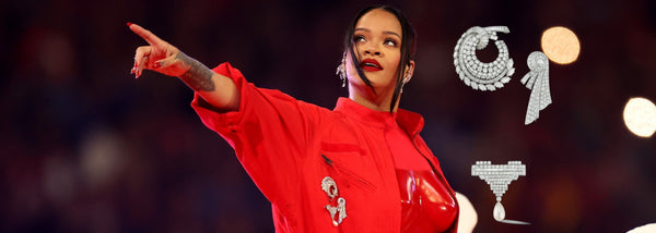Rihanna Wears Three Vintage Brooches from Joseph Saidian and Sons at the Superbowl LVII Half Time Show