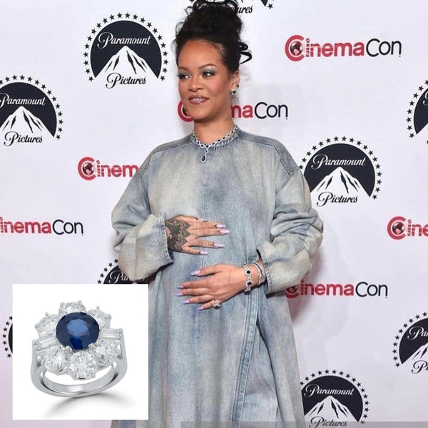 Rihanna wears a Vintage Sapphire and Diamond Ring at Cinema Con to announce her role in the Smurfs movie