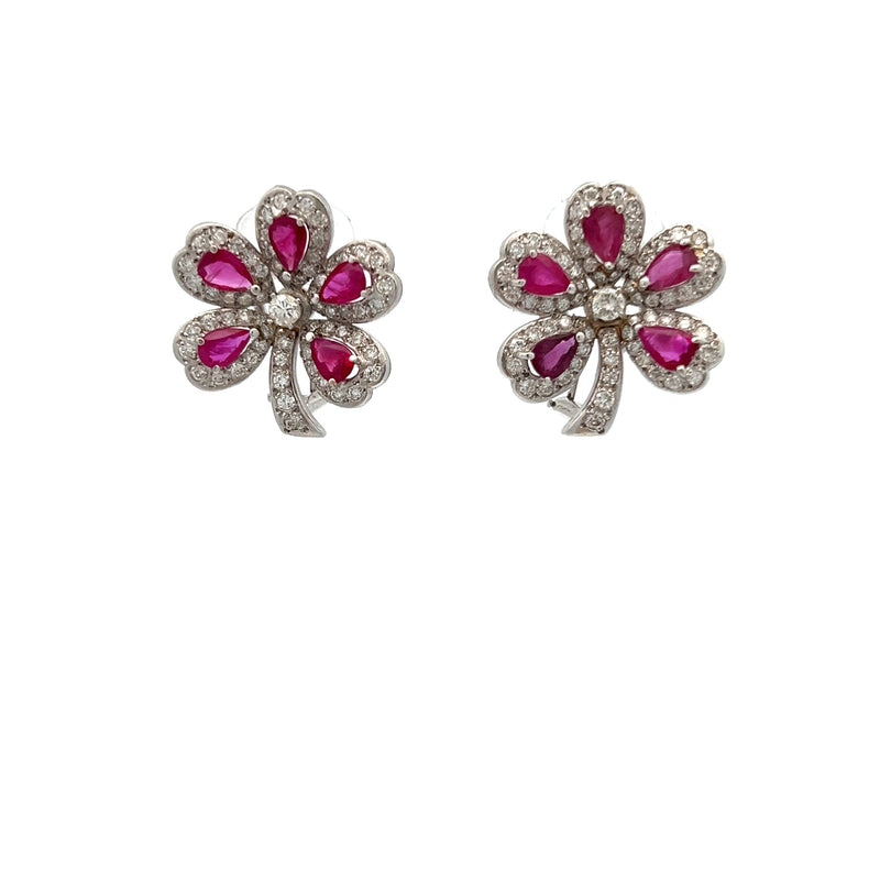 Ruby and Diamond Clover Earrings