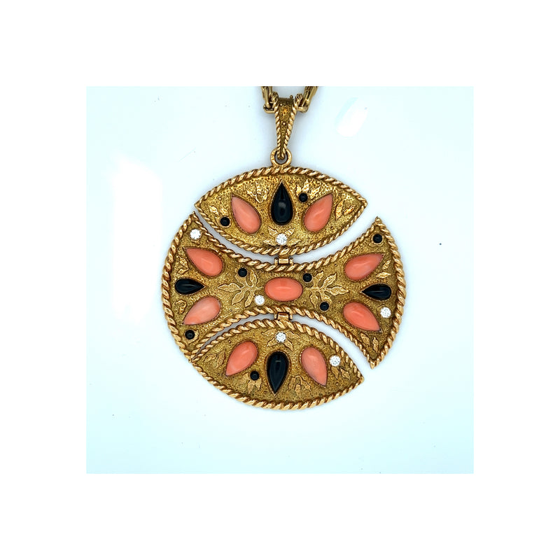 Van Cleef & Arpels Coral and Onyx Pendant Necklace