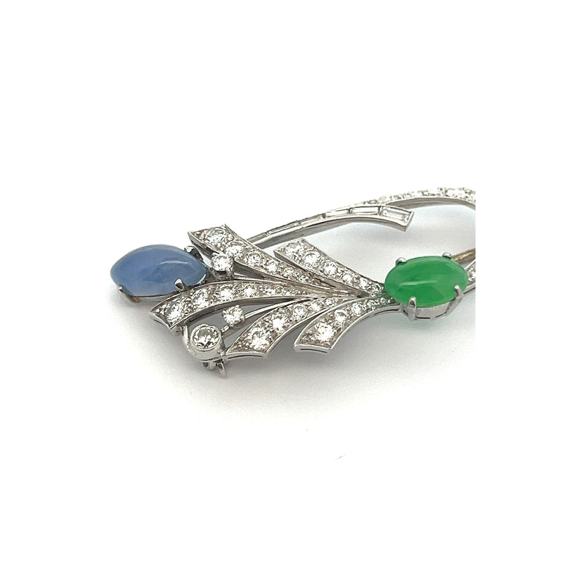 Sapphire and Jade Brooch