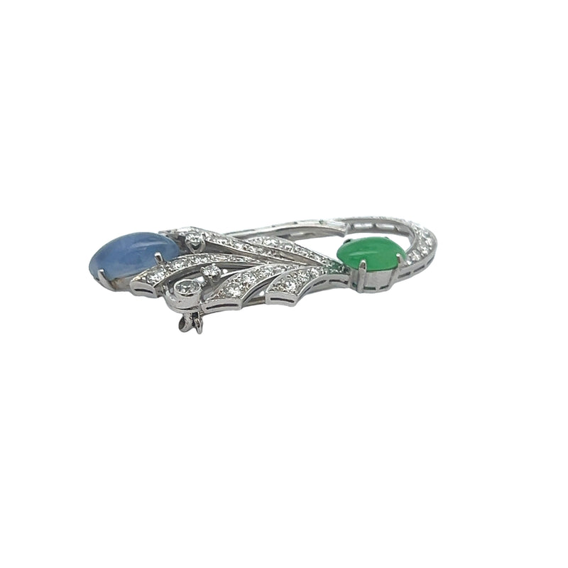 Sapphire and Jade Brooch