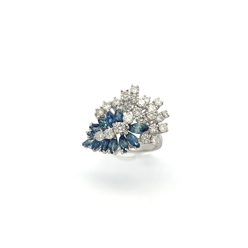 Sapphire and Diamond Cluster Ring