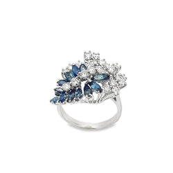 Sapphire and Diamond Cluster Ring