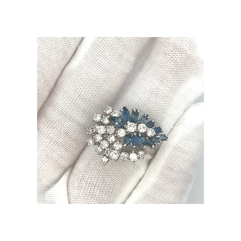 Sapphire and Diamond Cluster Ring