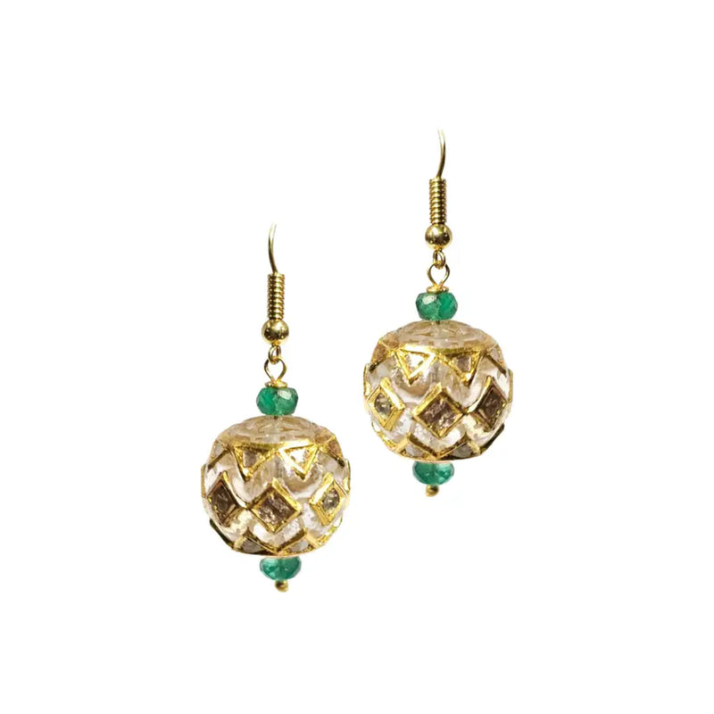 Rock Crystal & Emerald Bead Earrings