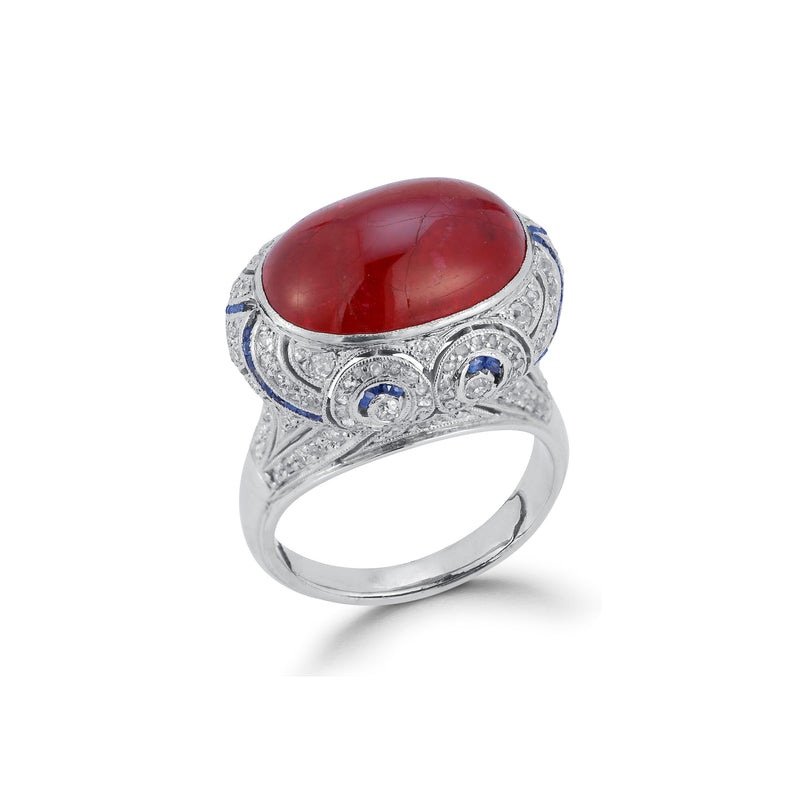Cabochon Ruby White Gold Ring